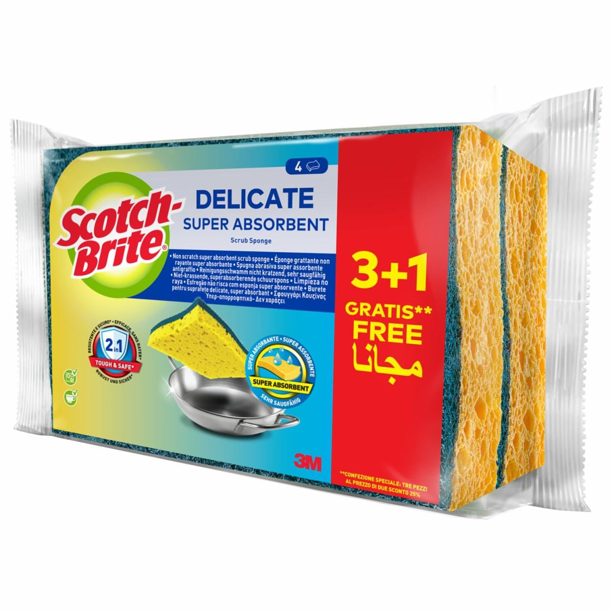 Scotch-Brite Spülschwamm Delicate – Zellulose, Rechteckig, für Küche, Mehrfarbig, 4 Stk.