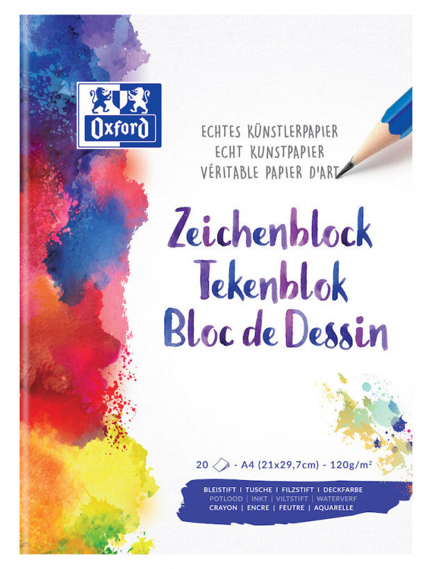 Oxford Zeichenblock – A4, 120 g/m², blanko, 20 Blatt