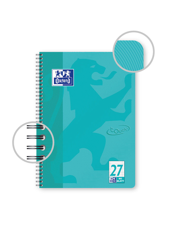 Oxford Collegeblock, Karton, 80 Blatt, 4-fach gelocht, perforiert, 90 g/m² – Aqua, für SCRIBZEE App