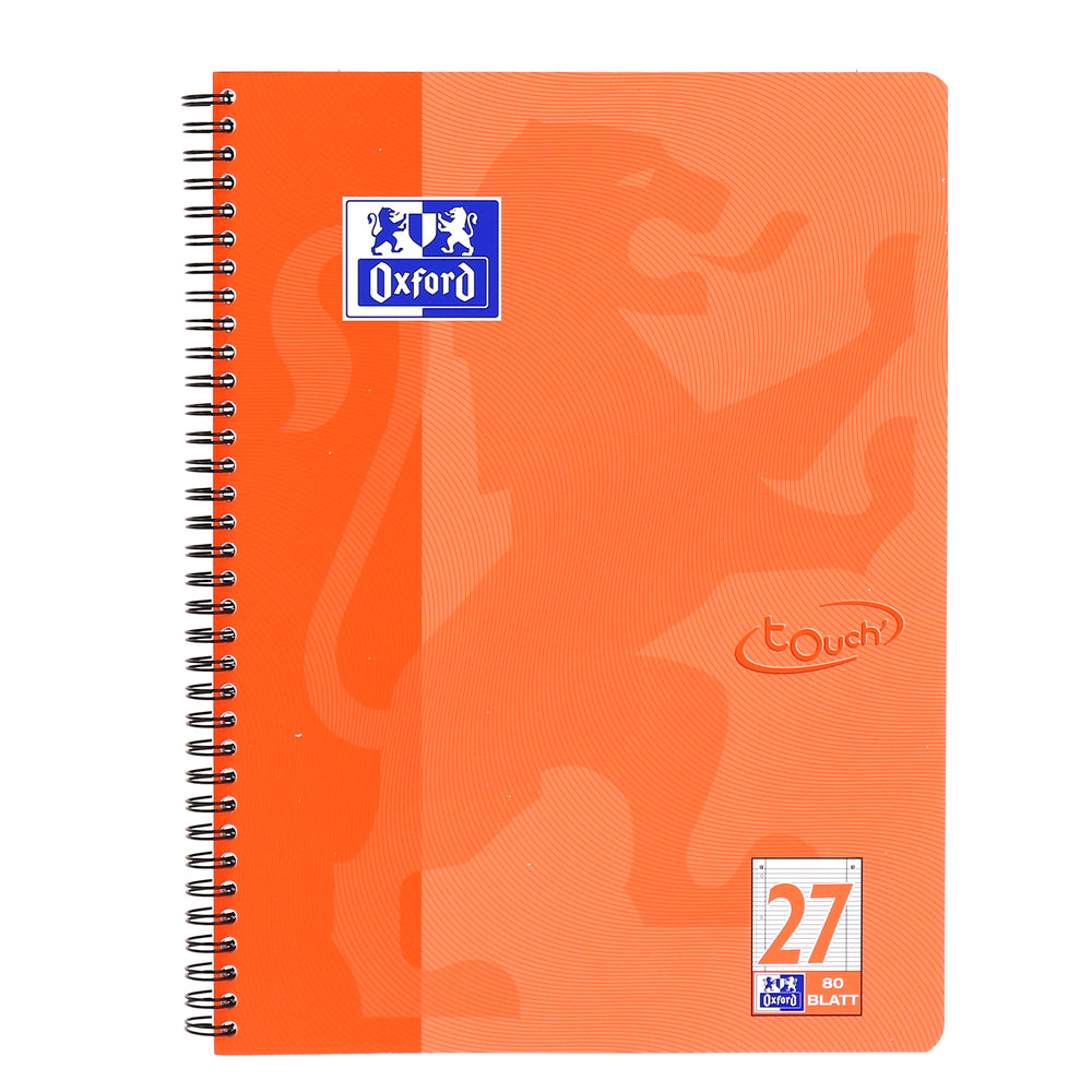 Oxford Collegeblock Touch, Karton, 80 Blatt, 4-fach gelocht, perforiert, 90 g/m² – Koralle, für SCRIBZEE App