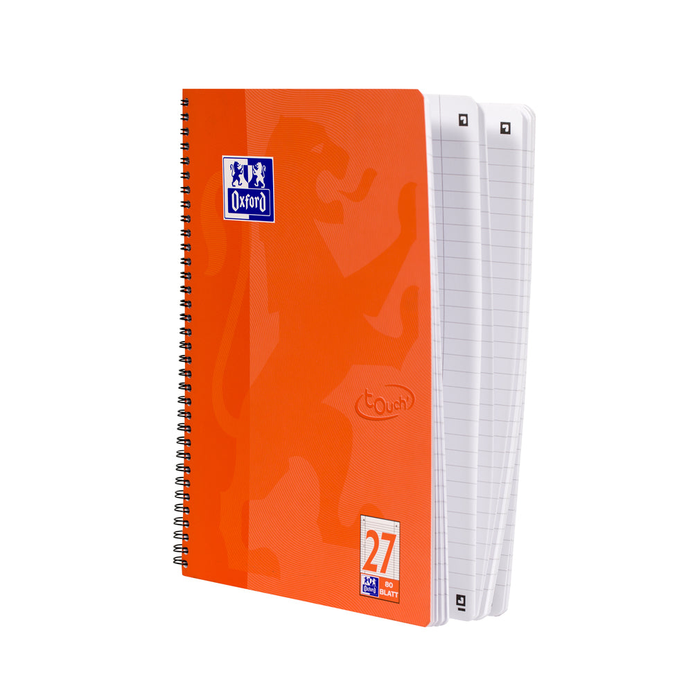 Oxford Collegeblock Touch, Karton, 80 Blatt, 4-fach gelocht, perforiert, 90 g/m² – Koralle, für SCRIBZEE App