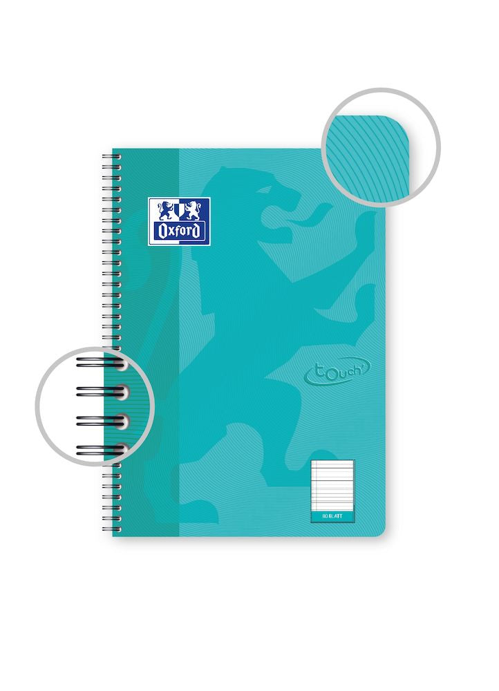 Oxford Collegeblock, Spiralbindung, Karton, 80 Blatt, 4-fach gelocht, mikroperforiert – Aqua, für SCRIBZEE A