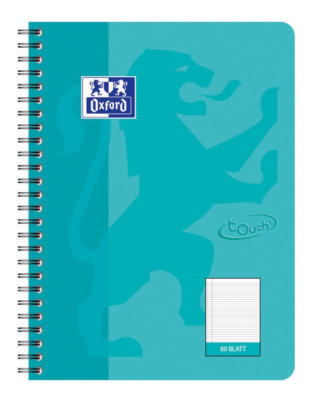 Oxford Collegeblock, Spiralbindung, Karton, 80 Blatt, 4-fach gelocht, mikroperforiert – Aqua, für SCRIBZEE A