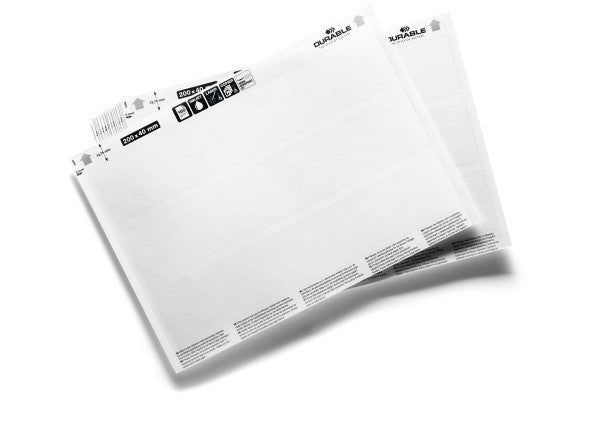 Durable Einsteckschilder 40 × 200 mm, weiss, Papier – für Inkjet, Laser, Kopierer – 60 Karten