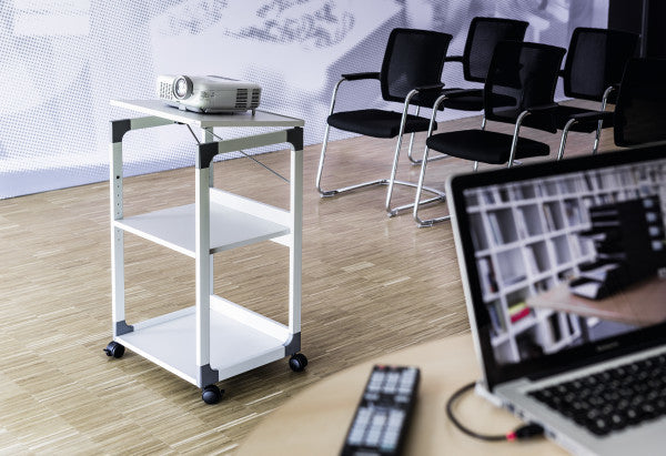 Durable Projektorwagen – 3 Böden, verstellbarer mittlerer Boden, neigbare Platte, grau, für Overhead/Beamer
