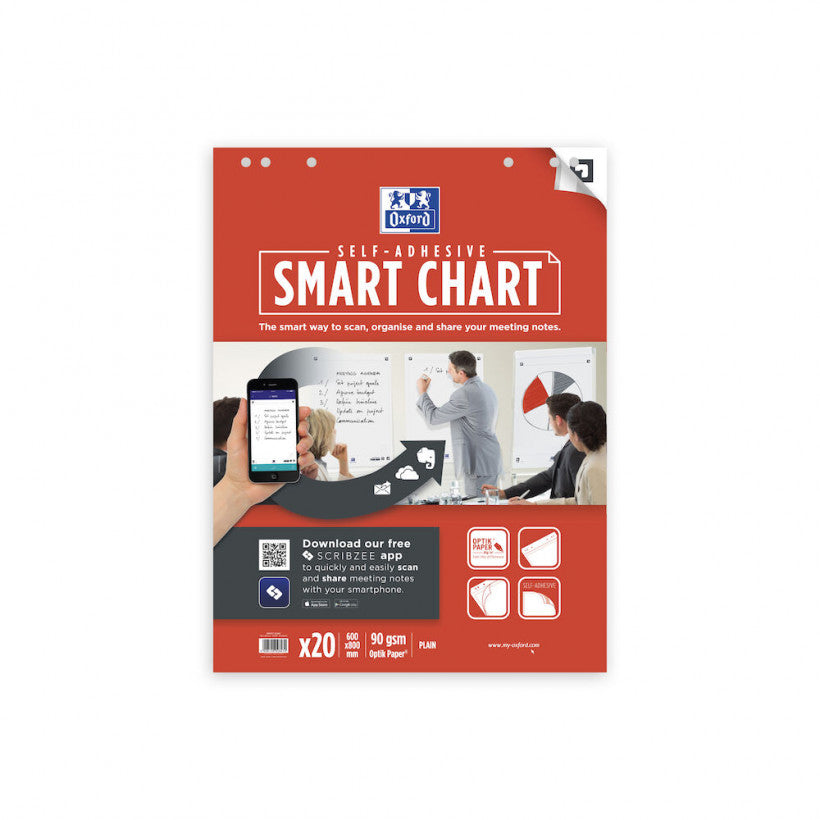 Oxford Smart Chart Meeting Chart selbstklebend – 60 × 80 cm, 20 Blatt, 3er Pack, 90 g/m², 6-fach Lochung