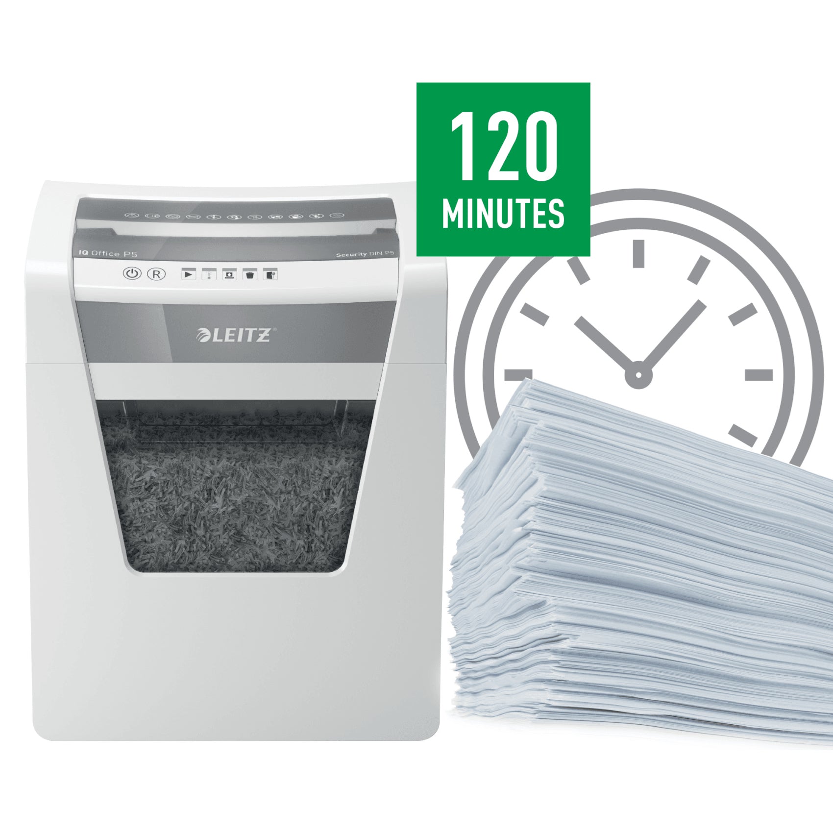 Leitz IQ Office – Aktenvernichter, DIN P-5, Partikelschnitt 2 × 15 mm, 10 Blatt, 23 l