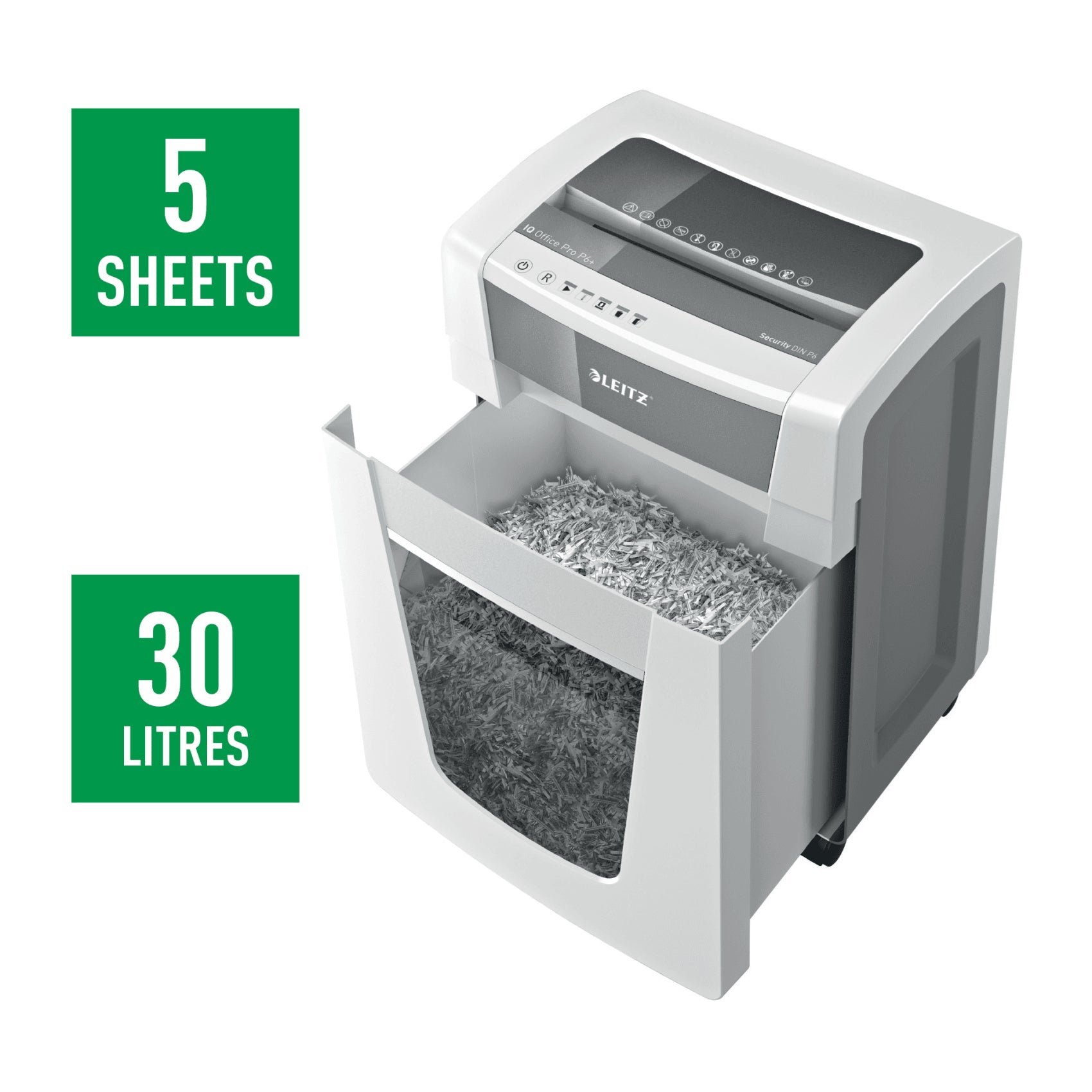 Leitz IQ Office Pro – Aktenvernichter, DIN P-6, Mikroschnitt 1 × 5 mm, 5 Blatt, 30 l