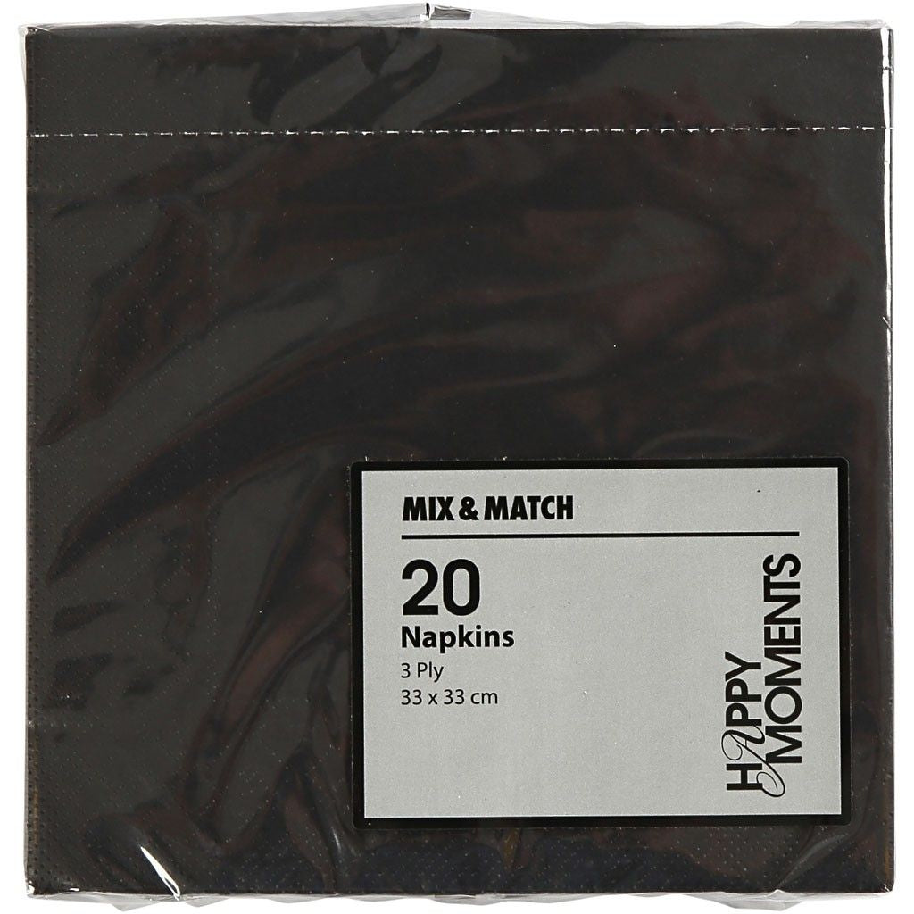 Creativ Company Servietten – schwarz – 33 × 33 cm, 3-lagig – 20 Stück