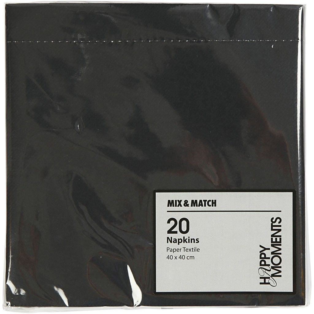 Creativ Company Servietten – schwarz – 40 × 40 cm, einlagig – 20 Stück