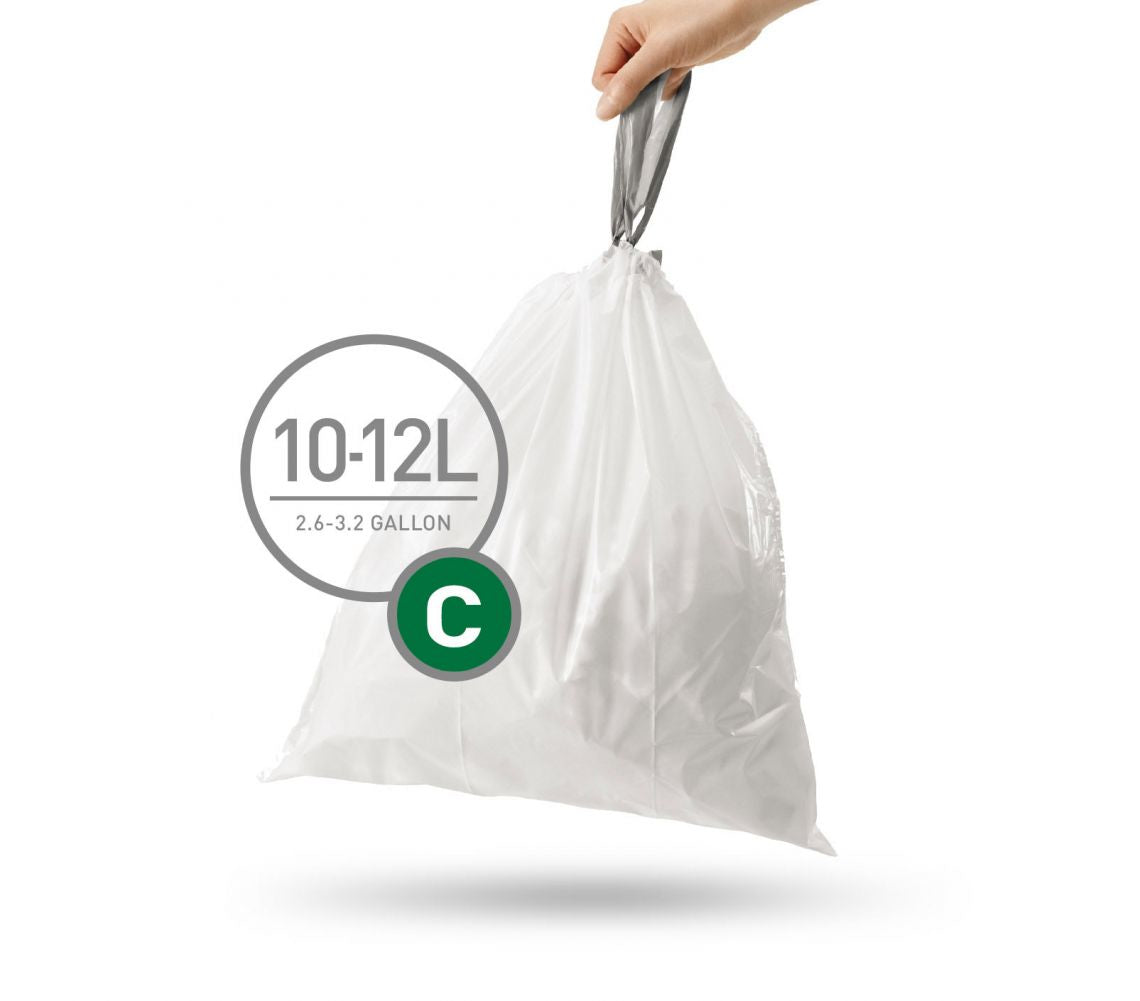 simplehuman Kehrichtsack – 10 l, mit Zugband, PE, weiss, 20 Stk