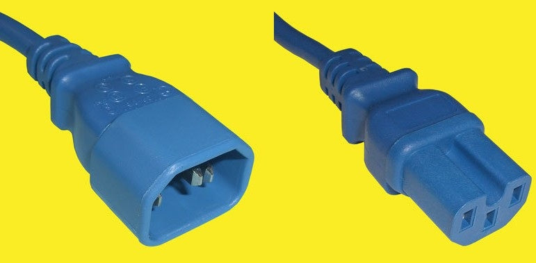 Diggelmann Netzkabel, IEC C14 auf IEC C15, angespritzt, 10 A, 5 m, Blau