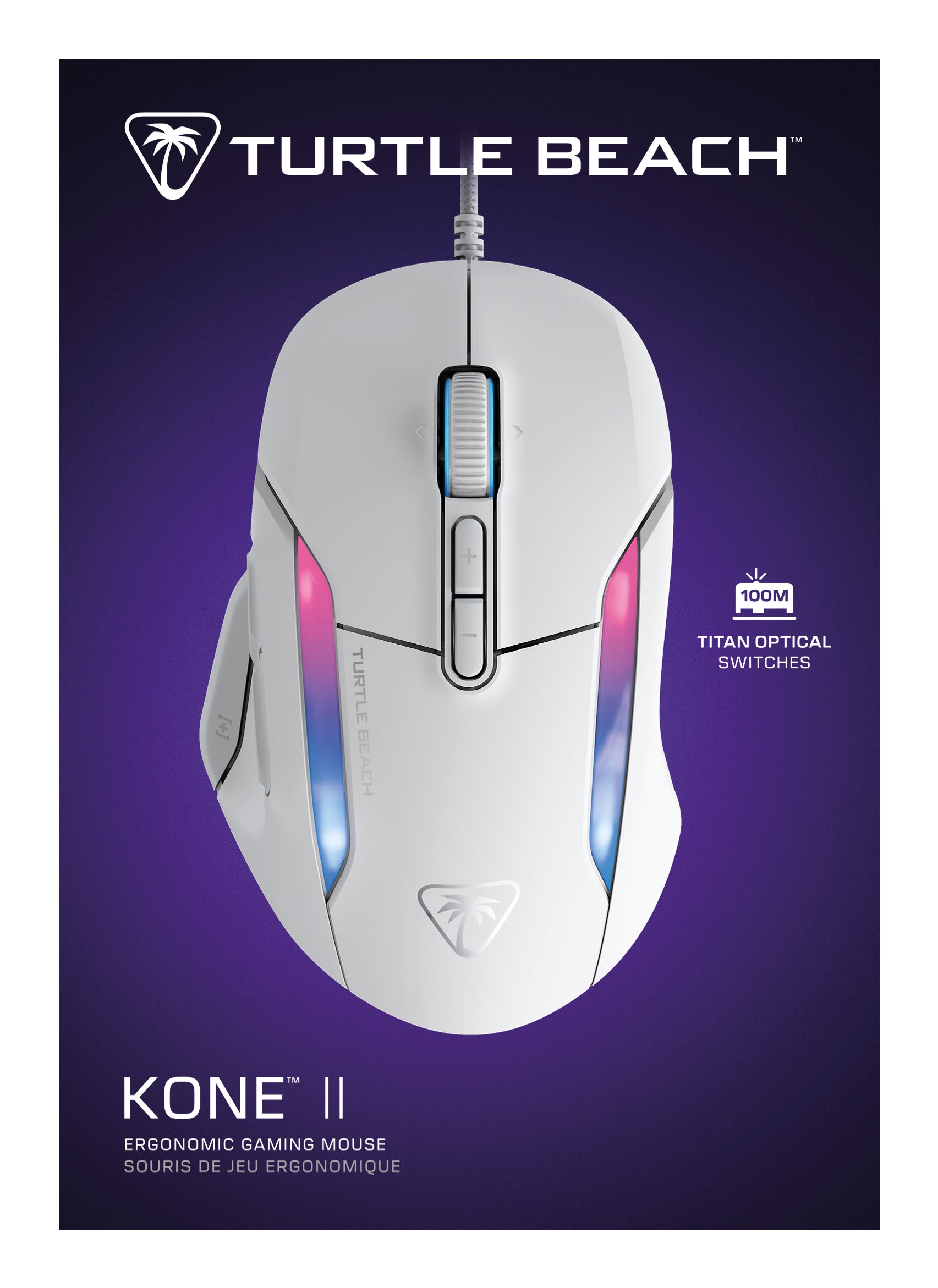Turtle Beach Kone II Gaming-Maus – kabelgebunden, 1'000 Hz, 7 Tasten, für Rechtshänder, RGB-Beleuchtung, weiss
