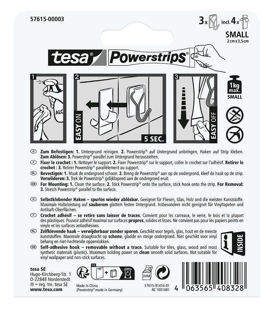 TESA Klebehaken – Kunststoff, Weiss – 3er-Pack
