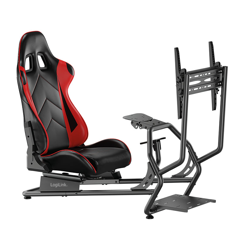 LogiLink Cockpit Racing-Simulator mit Monitorhalterung – 131 × 72 × 110 cm, 100 kg, Schwarz/Rot