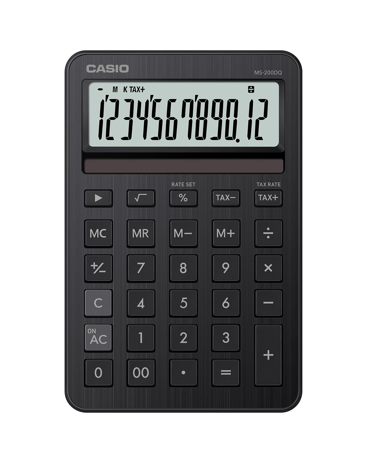 Casio Tischrechner MS-200DQ – 12-stellig – Solar/Batterie – Schwarz