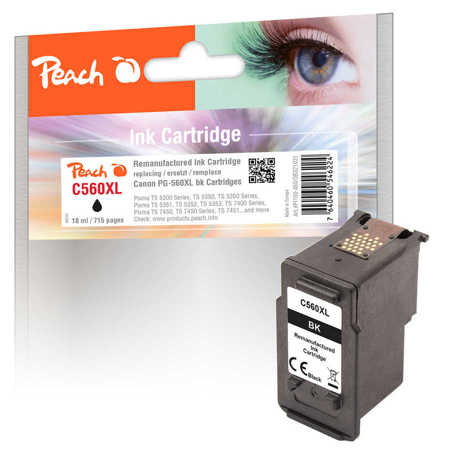 Peach PG-560XL Schwarz Tintenpatrone (Kompatibel) – 715 Seiten – für HP Envy Inspire/Photo 7200/6200 Serie