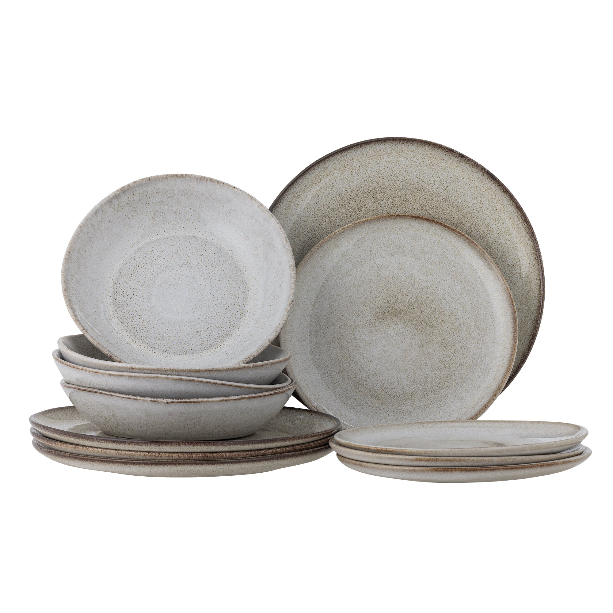 Bloomingville Speise-Service Sandrine – 12-teiliges Set, Ø 28,5/22 cm, Ø 22 × H 5 cm, Steingut, spülmaschinenfest