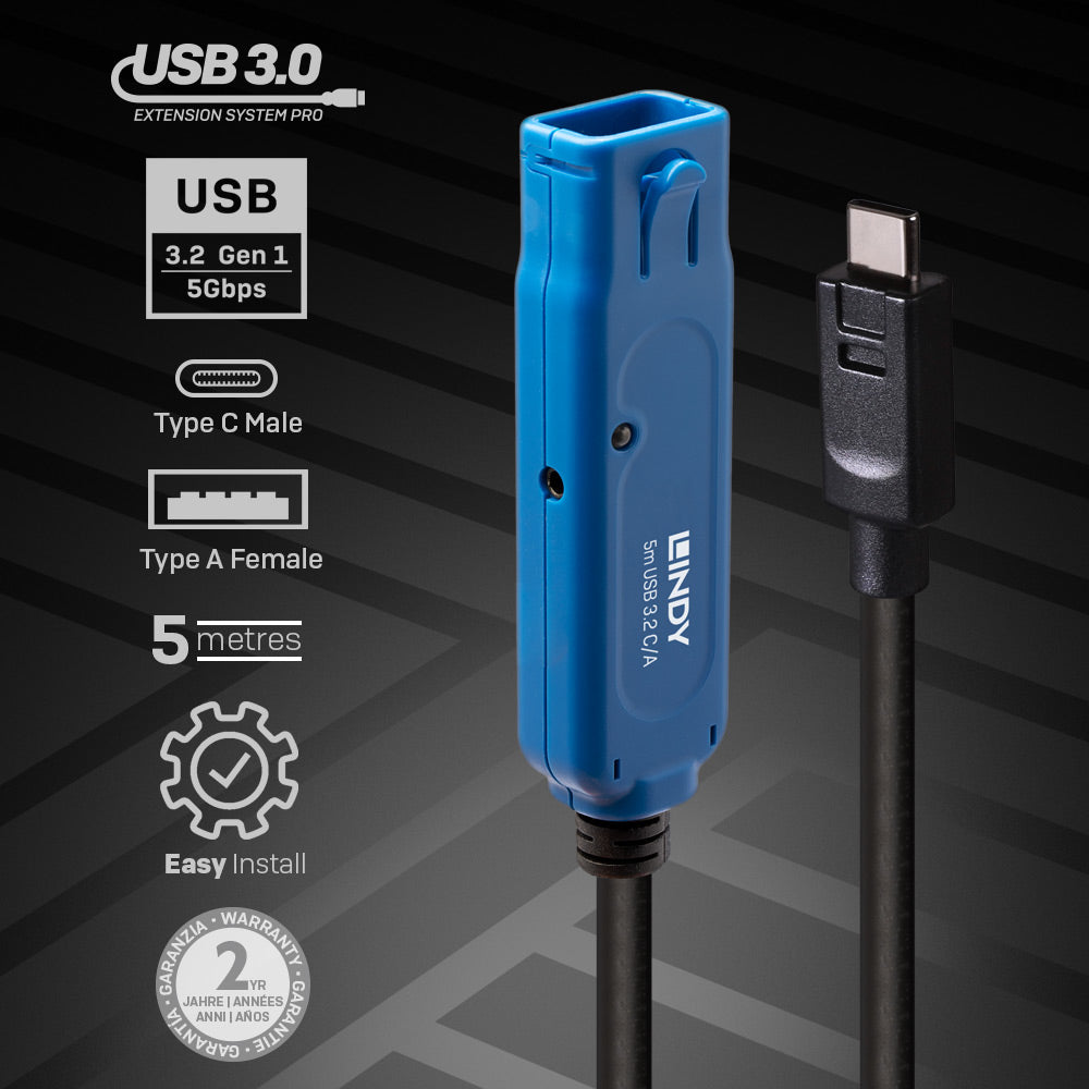Lindy USB-Kabel, USB-C zu USB-A, 5 m, USB 3