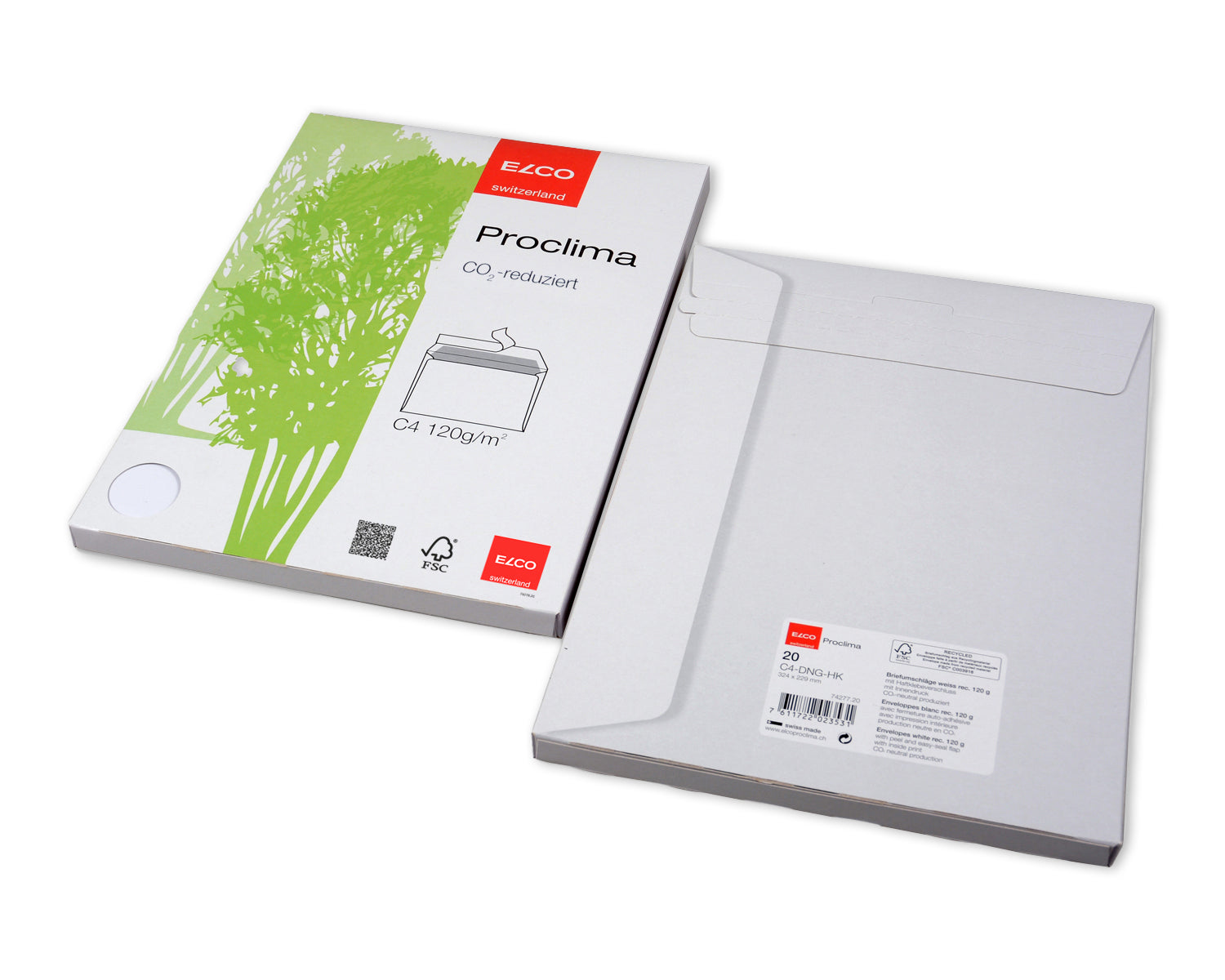 Elco Couvert C4, ohne Fenster, selbstklebend, weiss, 120 g/m², Recyclingpapier – Pack à 20 Stk.