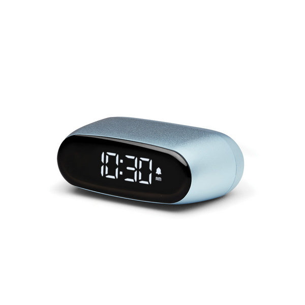 LEXON Minut Digitalwecker – Schlummerfunktion, USB, 6,5 × 4,5 × 2,5 cm, Hellblau, Aluminium