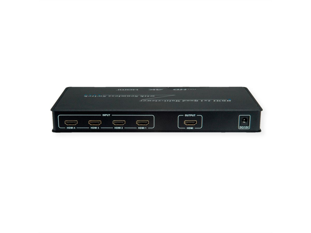 ROLINE Quad Multi-Viewer Switch, 4× HDMI In/1× HDMI Out, 4K@30 Hz, Fernbedienung, Netzteil, Schwarz