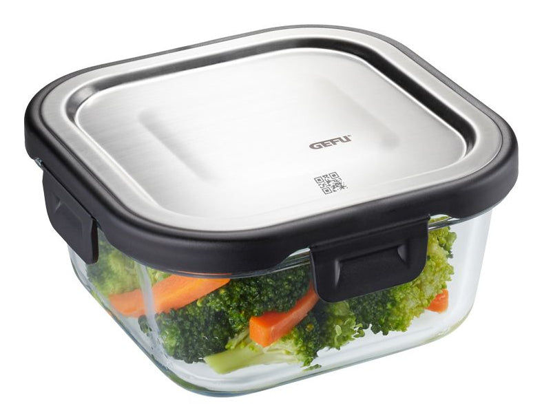 GEFU Vorratsdose 500 ml, 13,5 × 13,5 × 6,5 cm, Glas (Borosilikat), Schwarz