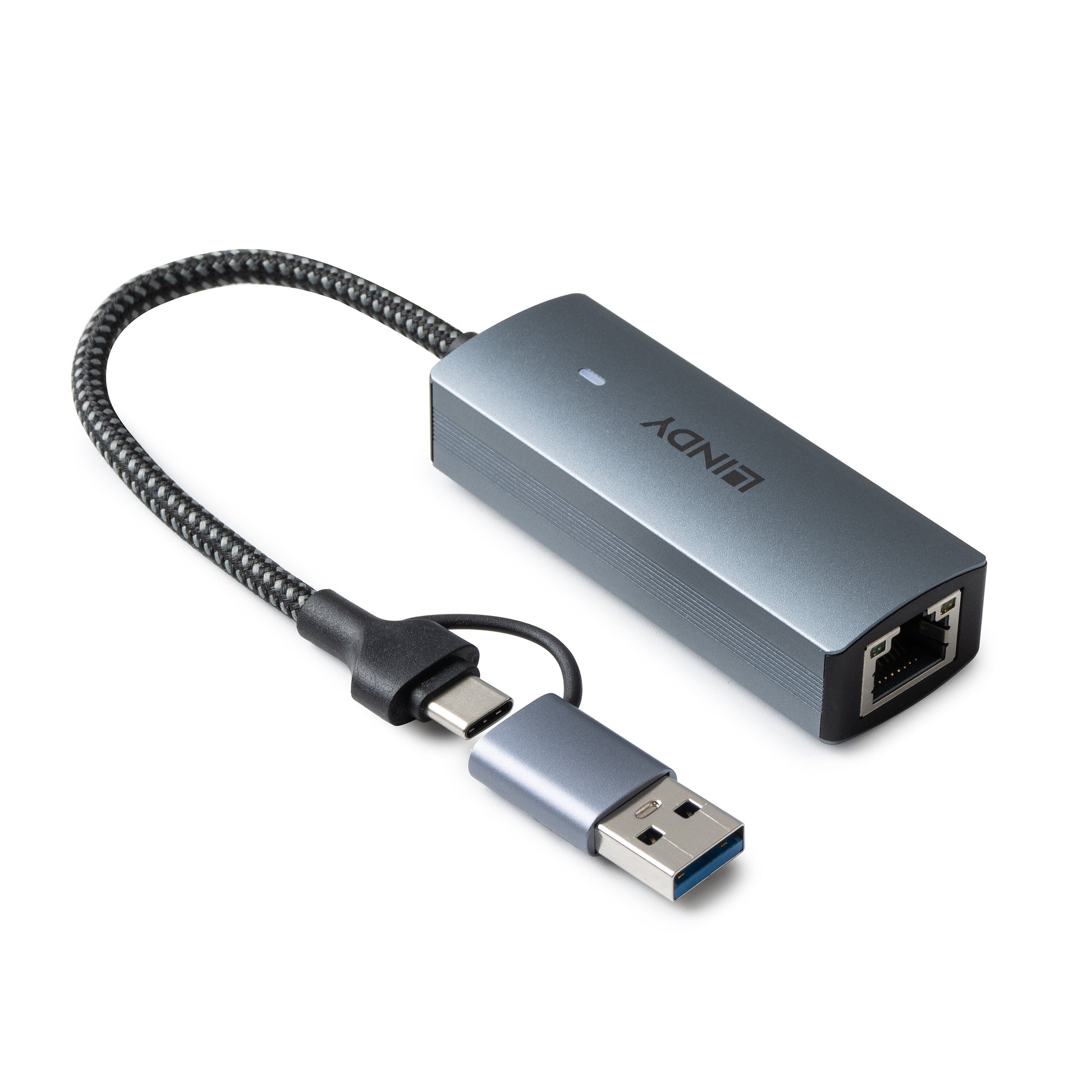 Lindy USB-C zu 5G Ethernet-Adapter 43415 – USB 3.2 Gen 2, 5 Gbit/s, 1× RJ-45, Grau
