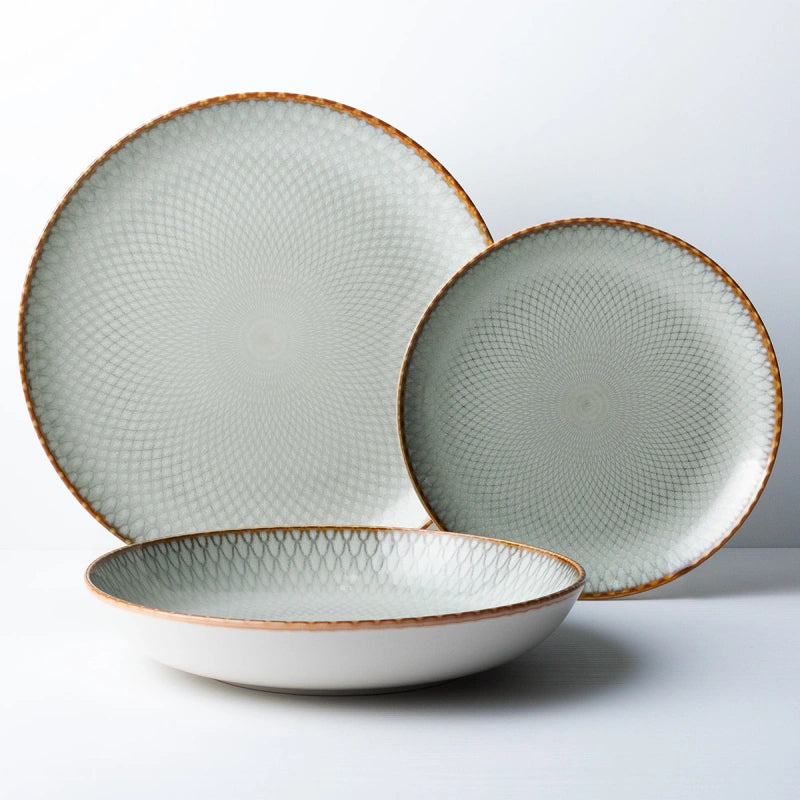 Lunasol Tellerset – 12-teiliges Set, Ø 25/23/21 cm, Steingut, Hellblau, spülmaschinenfest, mikrowellengeeignet