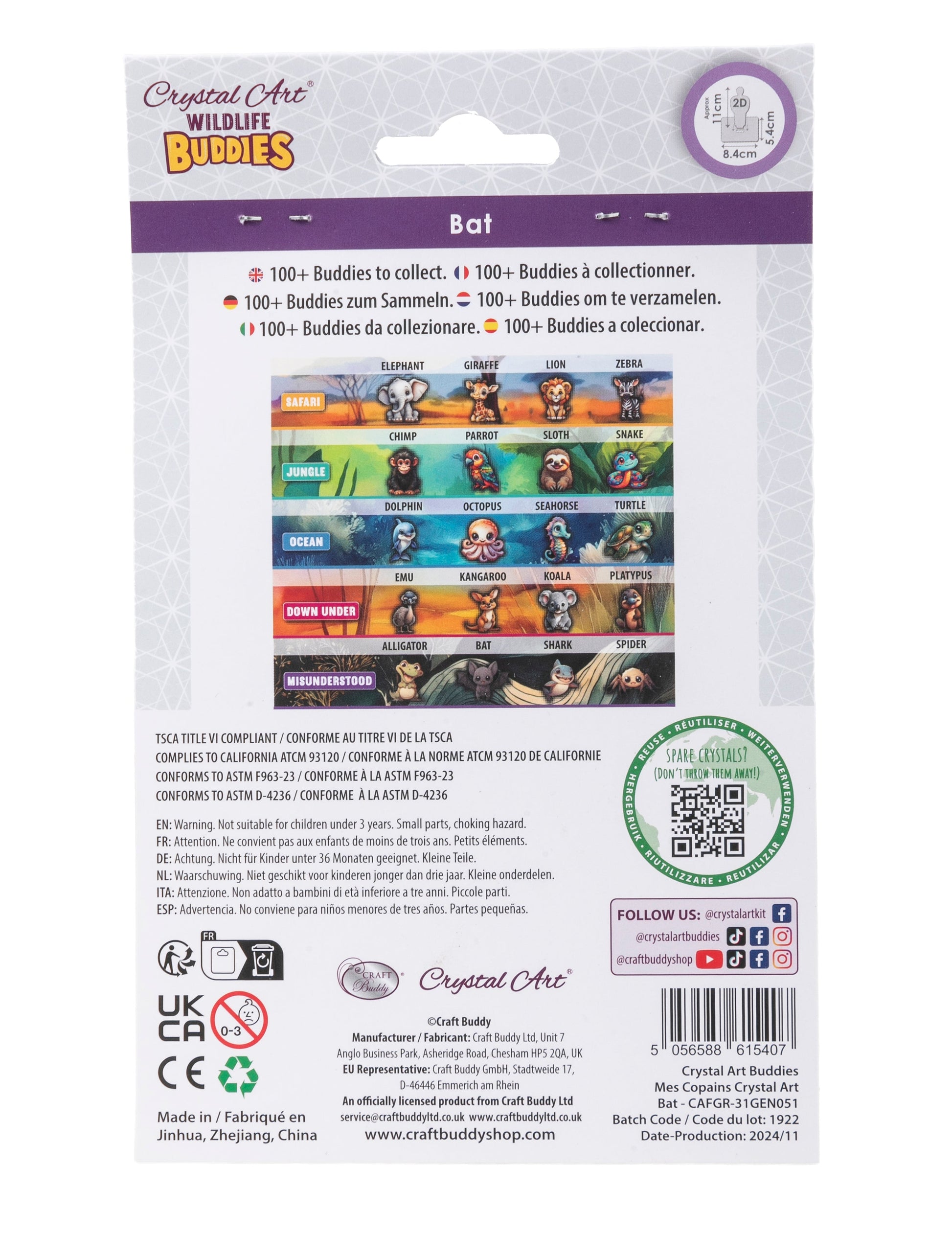 CRAFT Buddy Diamond Painting Set – Fledermaus – 11 cm – PVC, Schwarz – ab 6 Jahren
