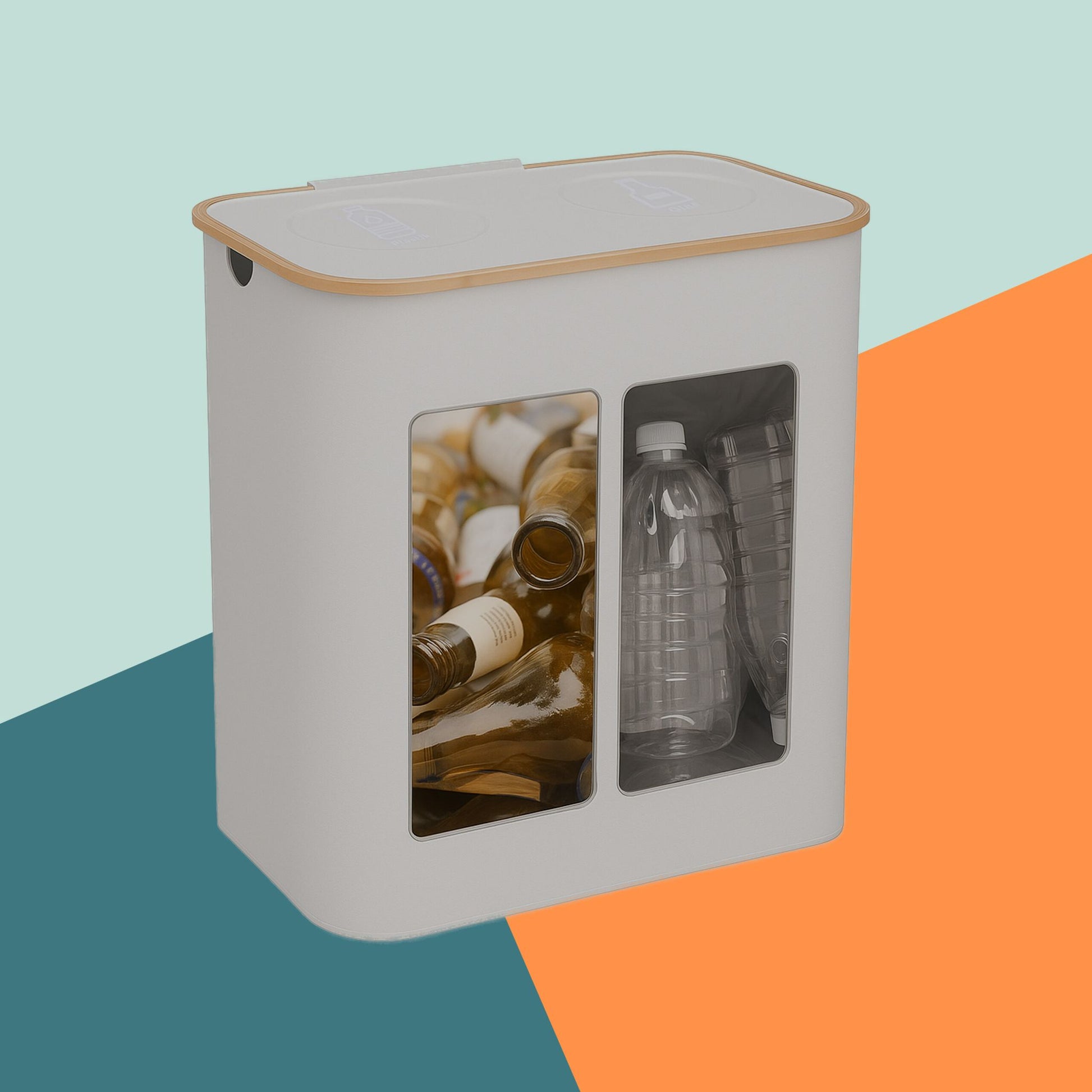 Relaxdays Recyclingbox – 140 l – Polyester, rechteckig – beige – 2-fach