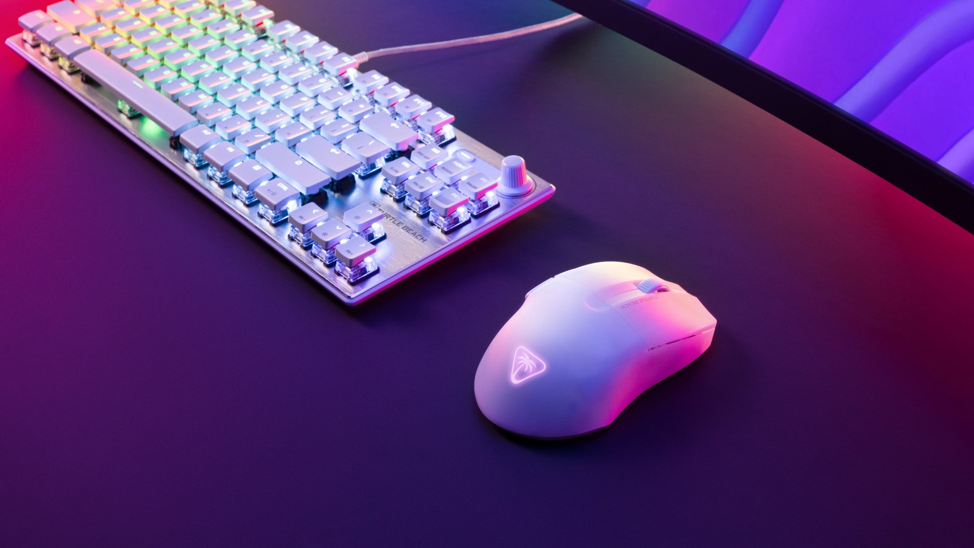 Turtle Beach Pure Air Gaming-Maus – Kabellos, Bluetooth + 2,4 GHz, USB-C, 26'000 dpi, RGB-Projektion, Weiss