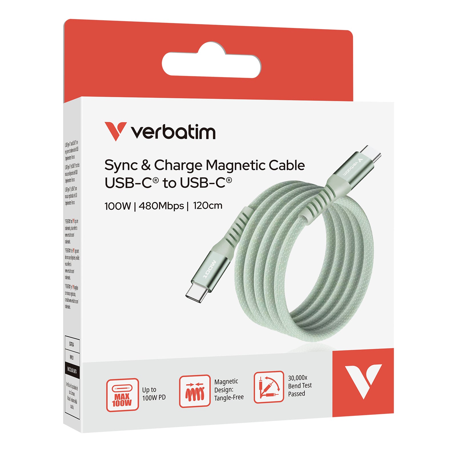 Verbatim USB-C auf USB-C Kabel – USB 2.0 (480 Mbit/s) – 1,2 m – PD 100 W – für Smartphones und mehr