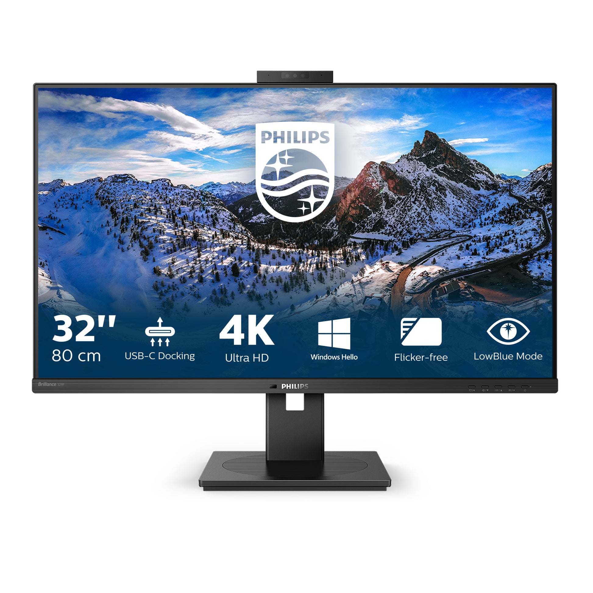 Philips 329P1H/00 – Monitor, 31,5", IPS, 60 Hz, 350 cd/m², Webcam, USB-C, USB-Hub, VESA 100 × 100, Schwarz