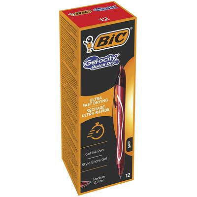 BIC Gel-ocity Quick Dry Gelschreiber, Druckmechanik – Rot, Spitze 0,7 mm, nachfüllbar, 12er-Set