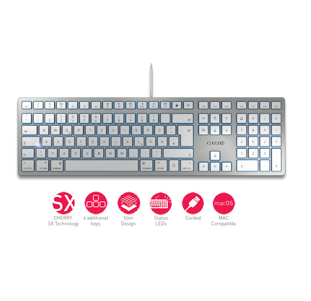 CHERRY KC 6000 Slim – Tastatur, kabelgebunden (USB), FR-Layout (FR), Fullsize (mit Ziffernblock) – für macOS