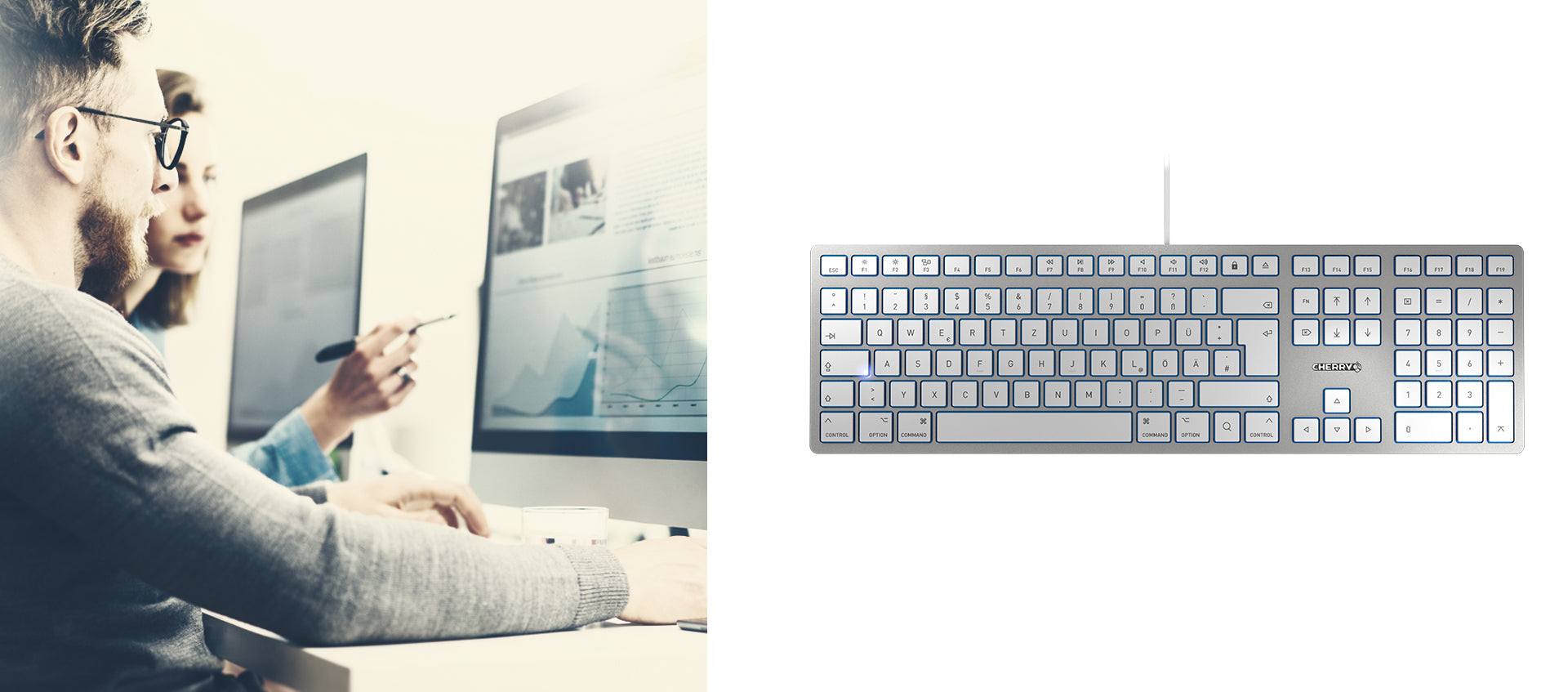 CHERRY KC 6000 Slim – Tastatur, kabelgebunden (USB), UK-Layout (EN), Fullsize (mit Ziffernblock) – für macOS