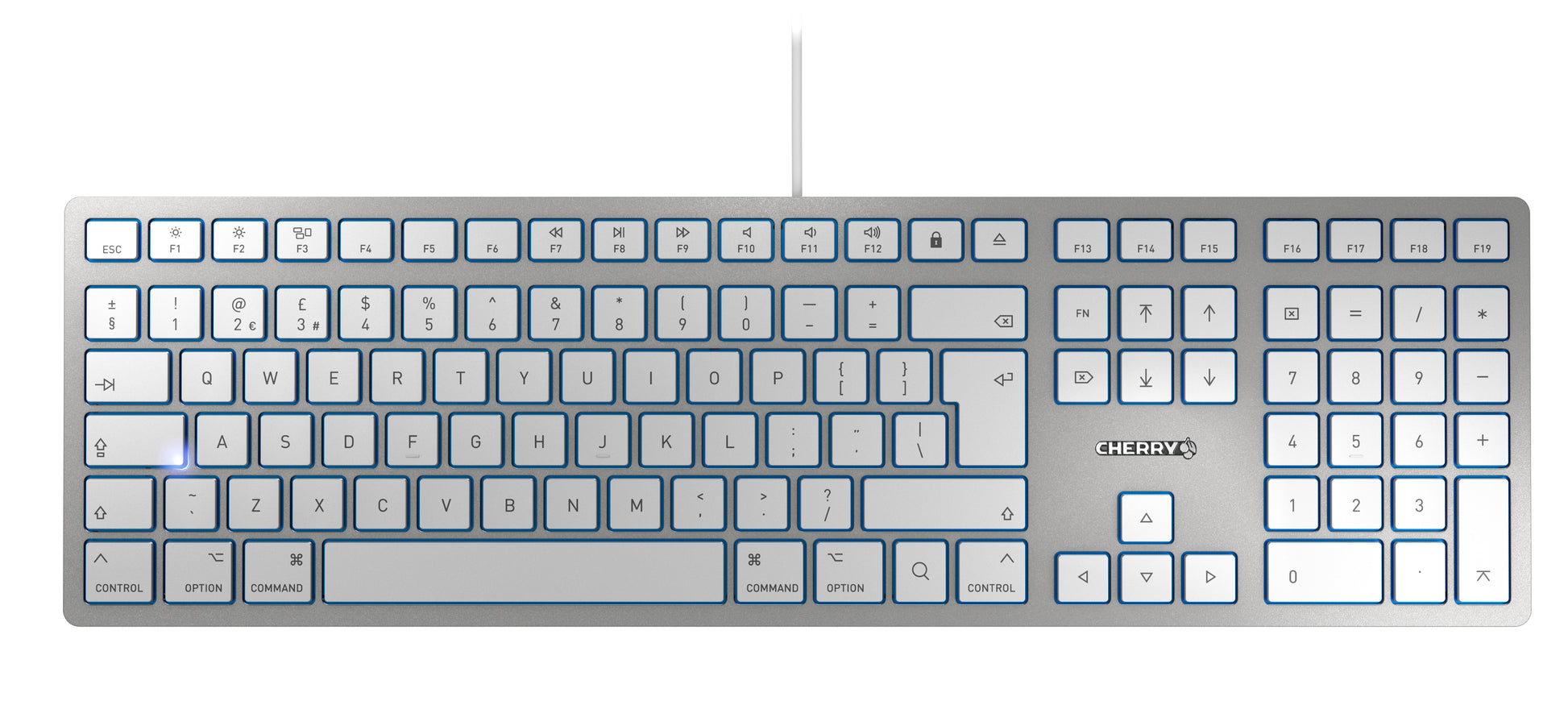 CHERRY KC 6000 Slim – Tastatur, kabelgebunden (USB), UK-Layout (EN), Fullsize (mit Ziffernblock) – für macOS
