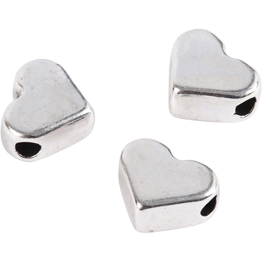 Creativ Company Metallperlen, herzförmig – silber – Ø 7 mm, Loch 1 mm – 3 Stk.