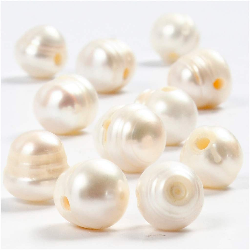 Creativ Company Süsswasserperlen, oval – Perlmutt – Ø 11 mm, Loch 2 mm – 10 Stk.