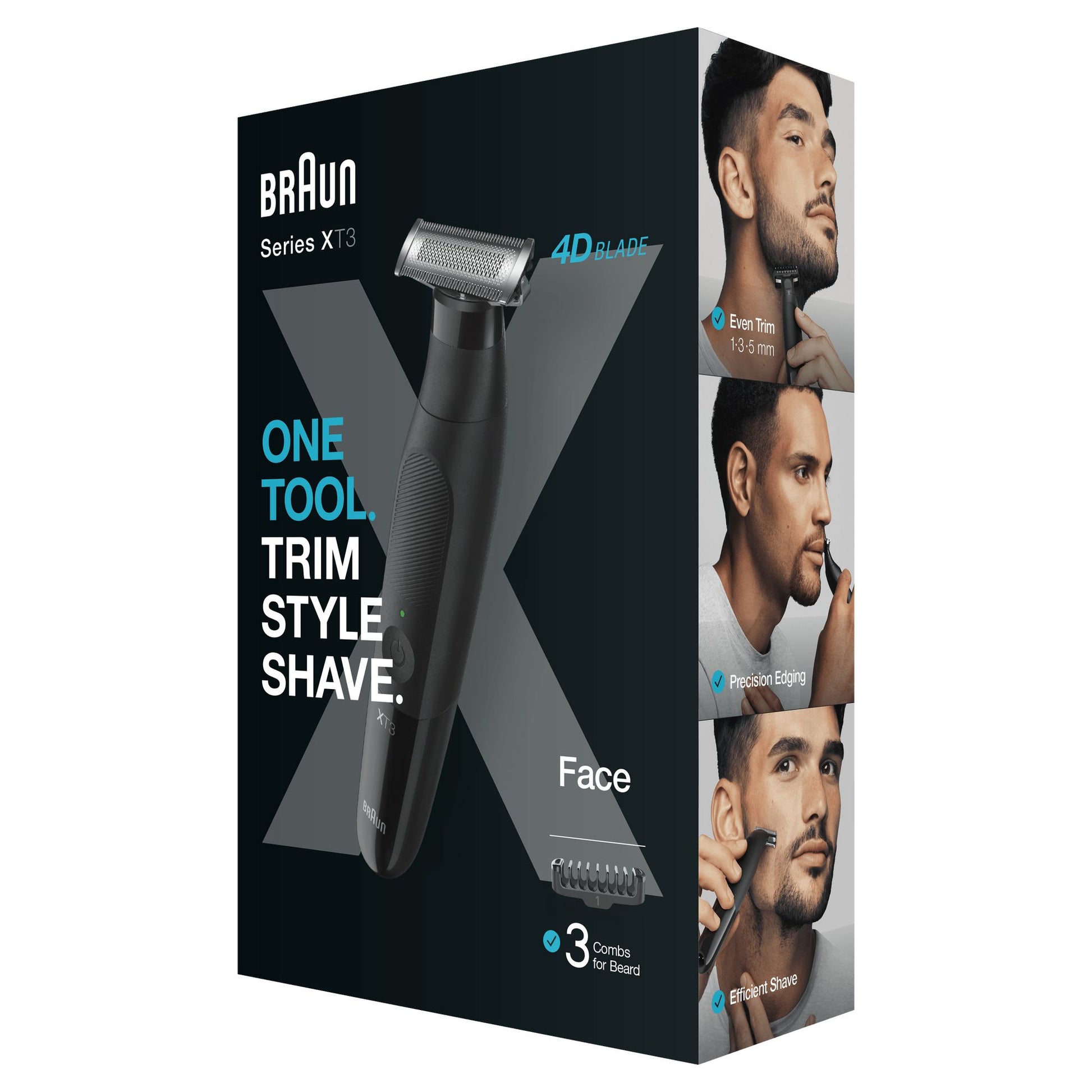 Braun Präzisionstrimmer Series XT3100 Face – Nass & Trocken, 1–3 mm Schnittlänge – Schwarz