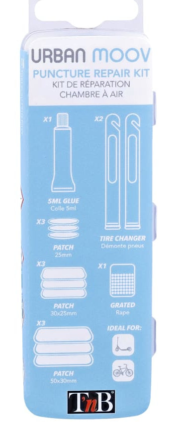 T'nB Reifenreparaturset – 2× Reifenheber, 9× Flicken, Raspel & 5 ml Klebstoff – für E-Bike