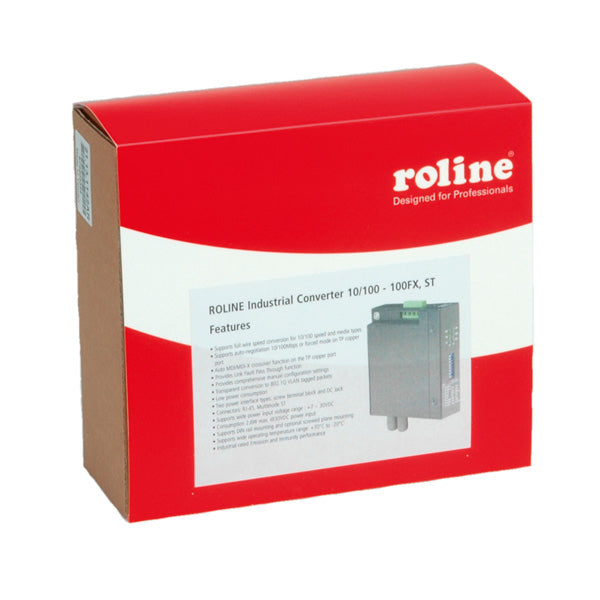 ROLINE Medienkonverter ST zu RJ-45 – 10/100 Mbit/s, 100Base-FX, Multimode, 2 km, 1× RJ-45 – DIN-Hutschiene