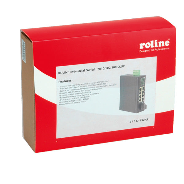 ROLINE Industrie Switch – Unmanaged – 7× 10/100, 1× SC, Hutschiene