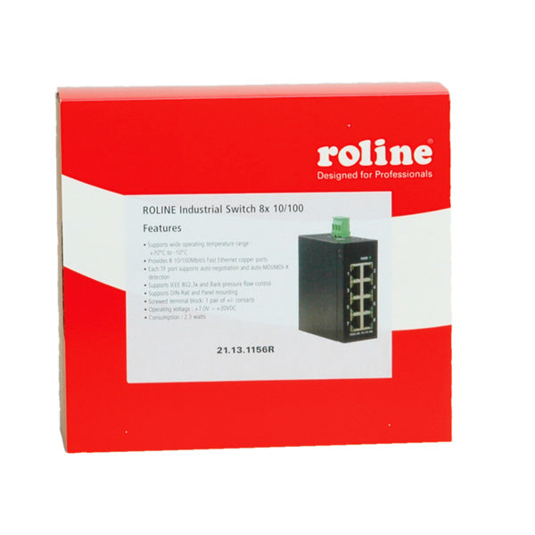 ROLINE Industrie – Unmanaged Switch – 8× 10/100, Hutschiene