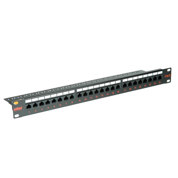 ROLINE Patchpanel Cat.6 (Klasse E) 19" – 24× Ports, ungeschirmt, schwarz, 1 HE