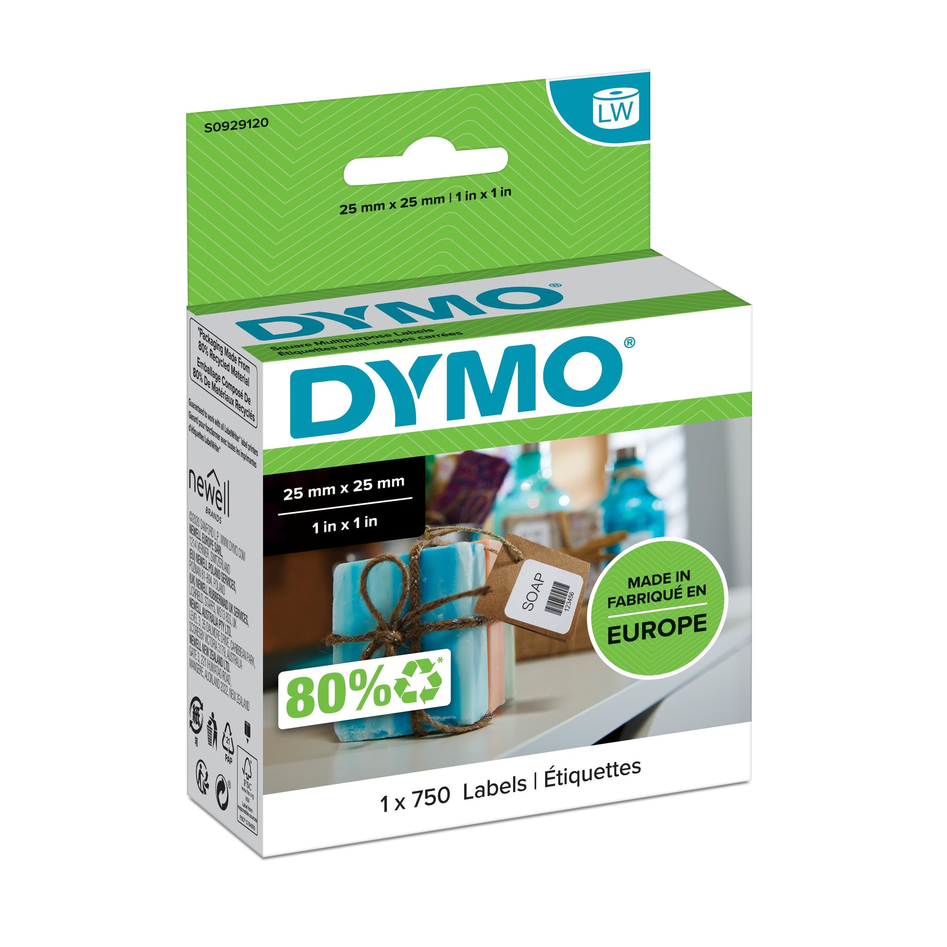 DYMO Etiketten, 25 mm × 25 mm, weiss, wiederablösbar, für LabelWriter 310, 320, Turbo 330 und andere, 750 Stück