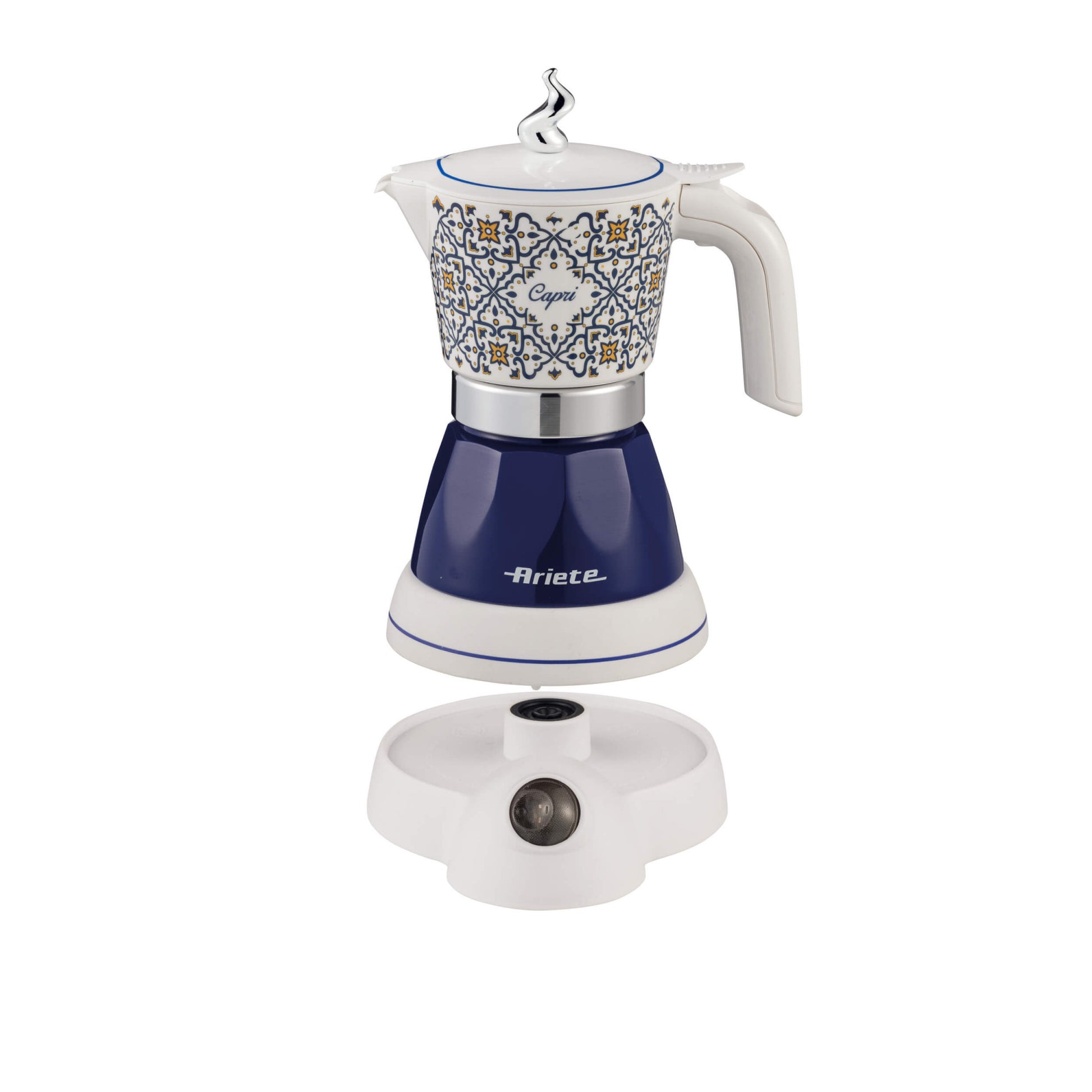 Ariete Capri Espressomaschine (Siebträger) – 5 bar, 4 Tassen, weiss/dunkelblau, 13,5 × 25 × 21 cm