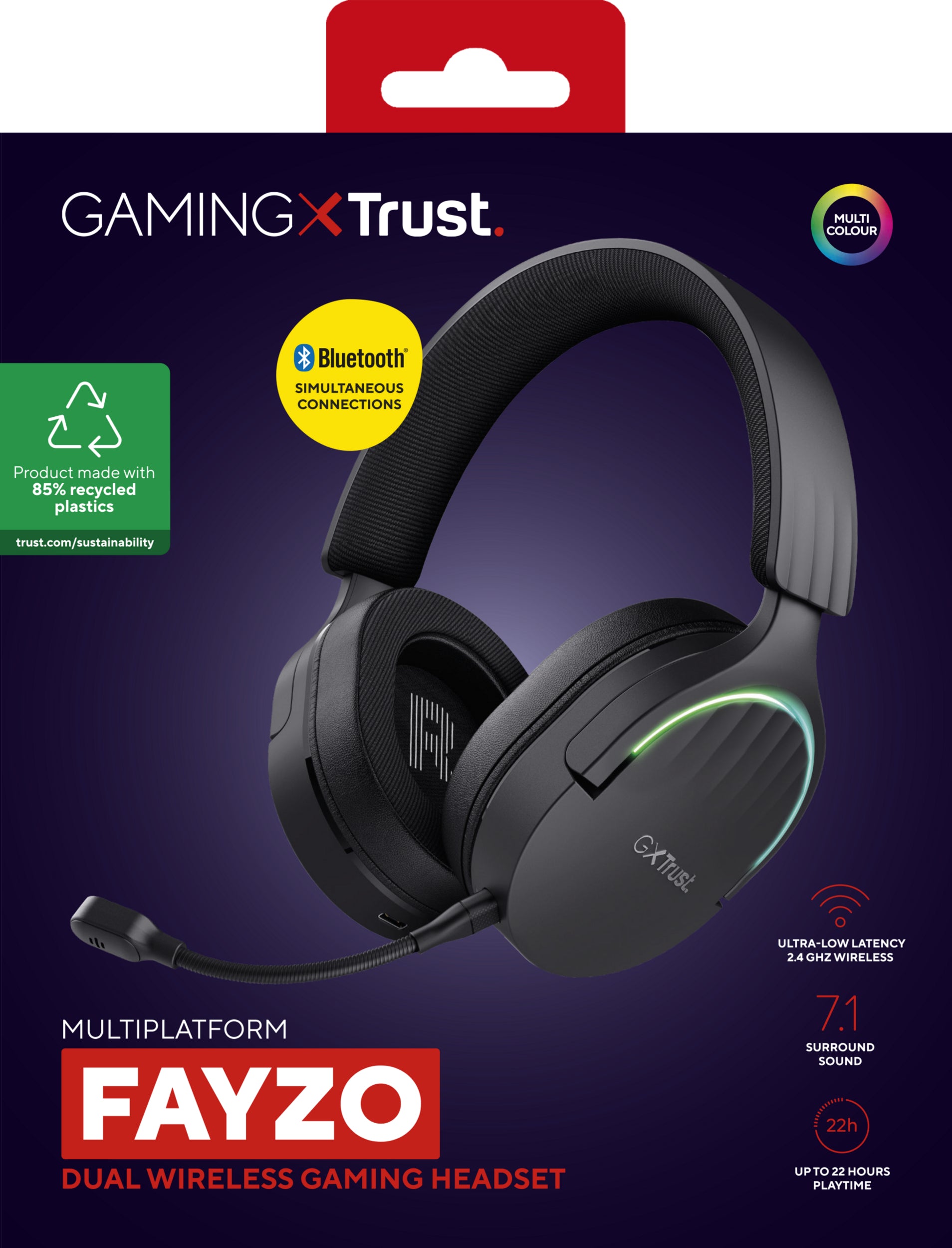 Trust GXT 491 FAYZO Gaming-Headset – Stereo, Kabel + BT, mit USB-A-Dongle, Schwarz