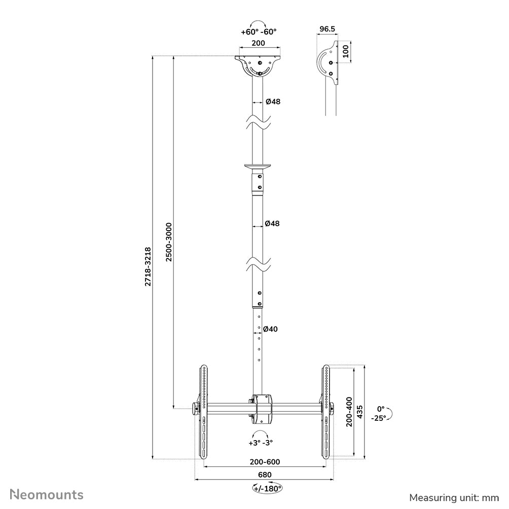 Neomounts Monitor-/TV-Deckenhalterung – CL35-440BL16XL, 37–70", H 250–300 cm